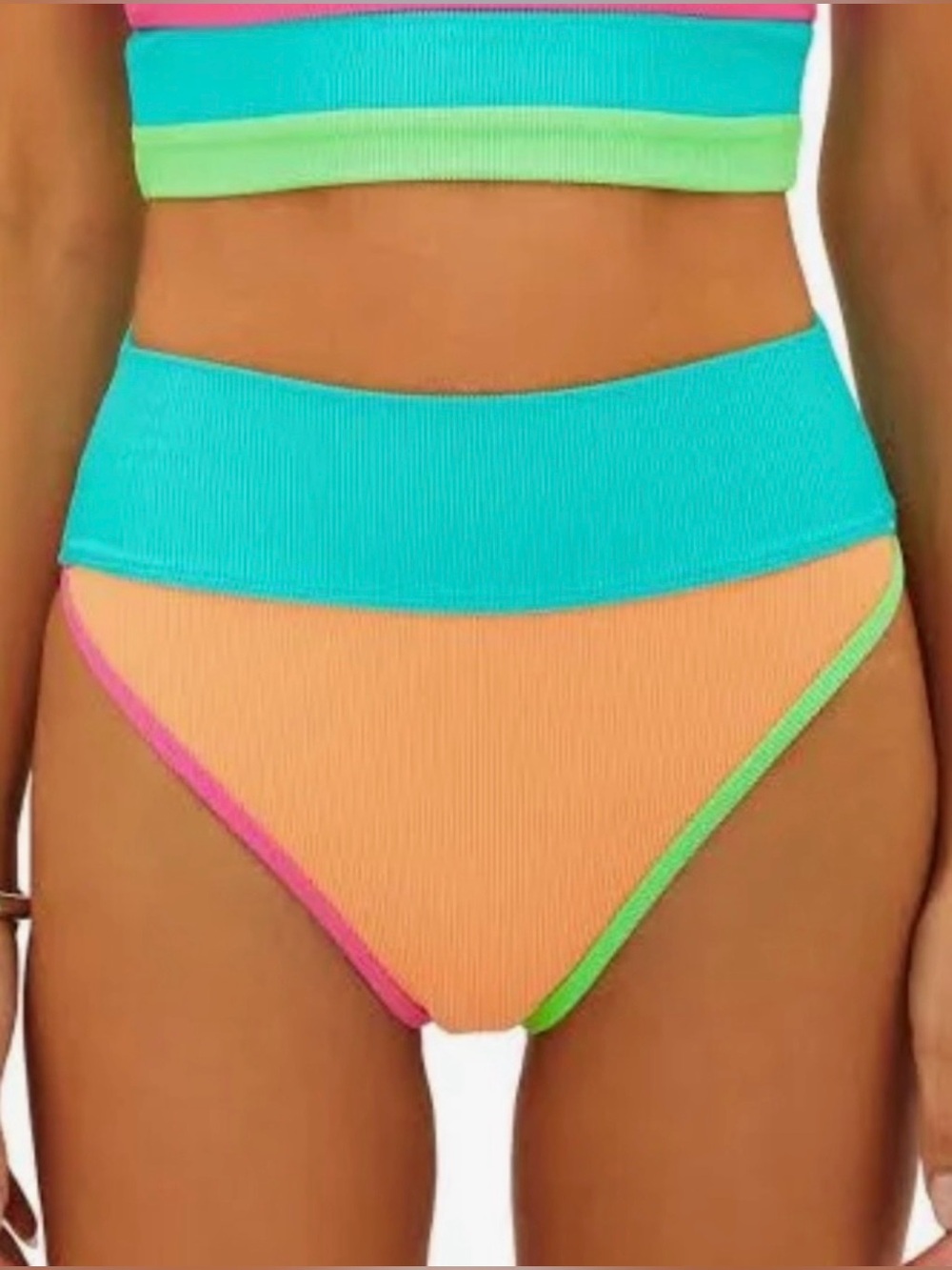 Beach Riot Women's Emmy Colorblock High Waist Bikini Bottoms Aqua Haze XL